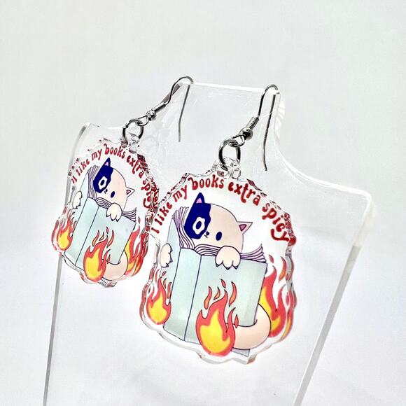Spicy Book Cat Earrings - Booktok Accessories - Spicy Book Earring - Cat Earring - Picture 5 of 8